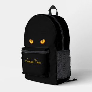 Sac À Dos Imprimé Piercing Stare Golden Eyes Chat noir avec nom