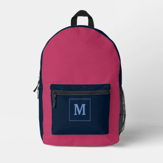 Sac À Dos Imprimé Pink Modern Monogramme Nom Personnalisé