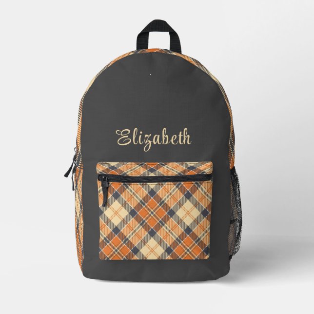 Sac À Dos Imprimé Plaid diagonale - Gris orange - Texte de pêche (Recto)
