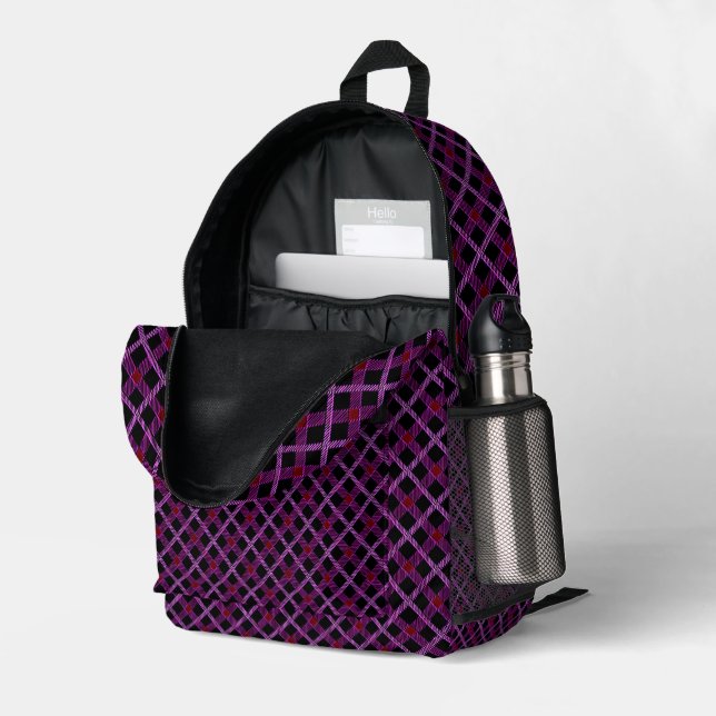 Sac À Dos Imprimé Plaid diagonale violet avec lavande et prune (Coin arrière droit (ouvert))