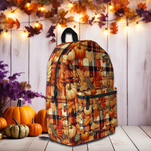 Sac À Dos Imprimé Plaids d'automne citrouille Maple Feuille