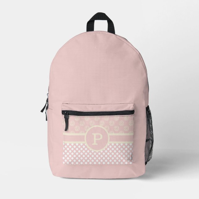 Sac À Dos Imprimé Point Polka monogramme et Rose unique (Recto)