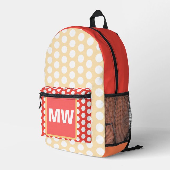 Sac À Dos Imprimé Pois blancs de fruits de pêche Monogrammes (Coin arrière droit)