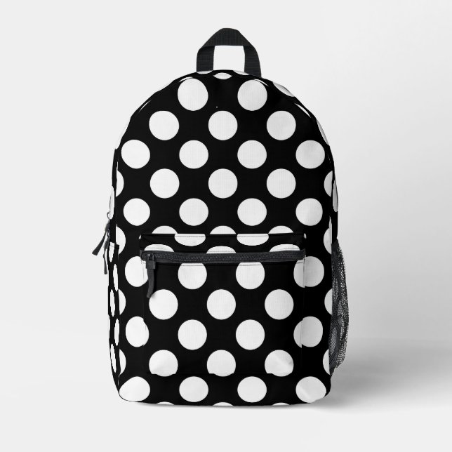 Sac À Dos Imprimé Pois noirs et blancs, Motif Polka (Recto)