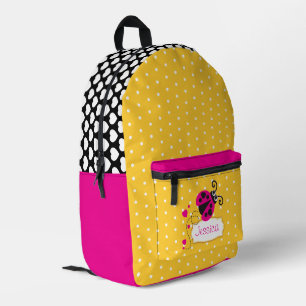 Sac À Dos Imprimé Pois rose et jaune de la polka et nom de la coccin
