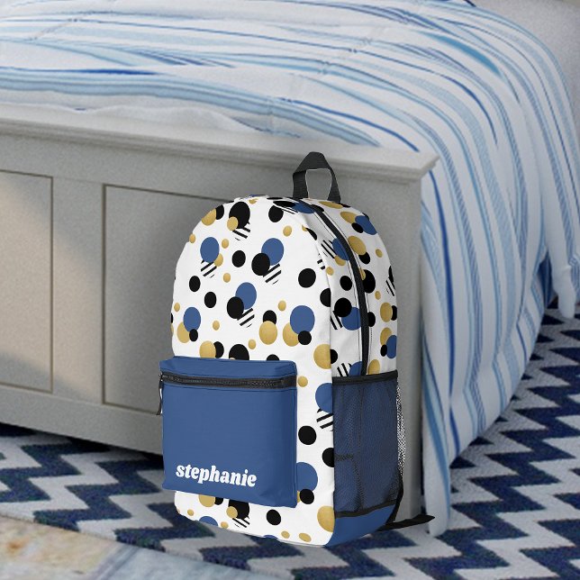 Sac À Dos Imprimé Polka Retro personnalisé bleu point (Personalized Retro Polka Dot Blue Printed Backpack)