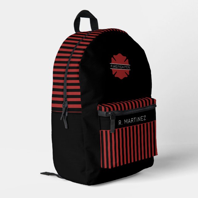 Sac À Dos Imprimé Pompier personnalisé Frappe rouge et noire (Coin arrière gauche)