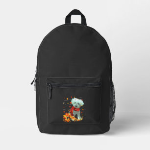 Sac À Dos Imprimé Poochon Écharpe d'automne - Chiens Feuilles d'auto