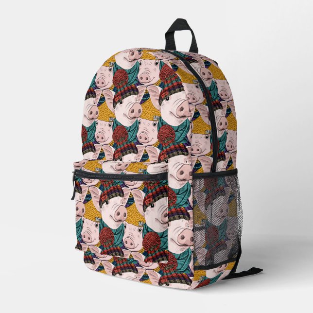 Sac À Dos Imprimé Porcs Avec Motif Casquette (Coin arrière droit)