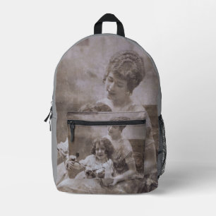 Sac À Dos Imprimé Portrait vintage Sepia mère et enfant