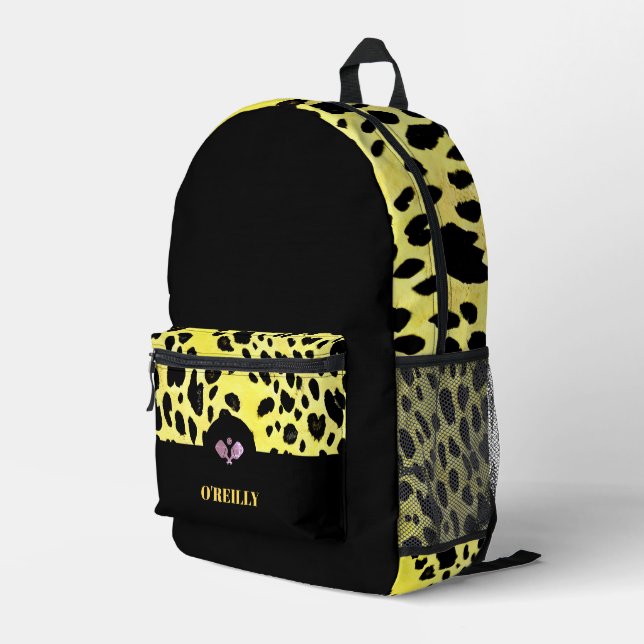 Sac À Dos Imprimé Poster de animal noir et jaune Monogramme moderne (Coin arrière droit)