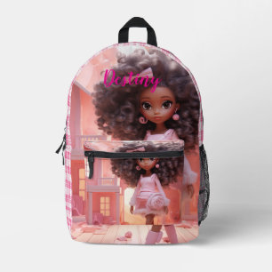 Sac À Dos Imprimé Poupée noire personnalisée à carreaux