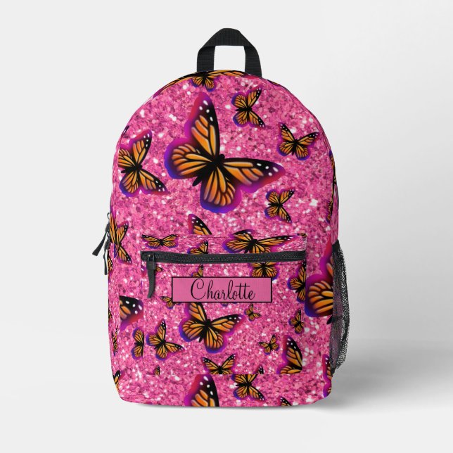 Sac À Dos Imprimé Pretty Girly Butterflies pink glitter sparkling  (Recto)