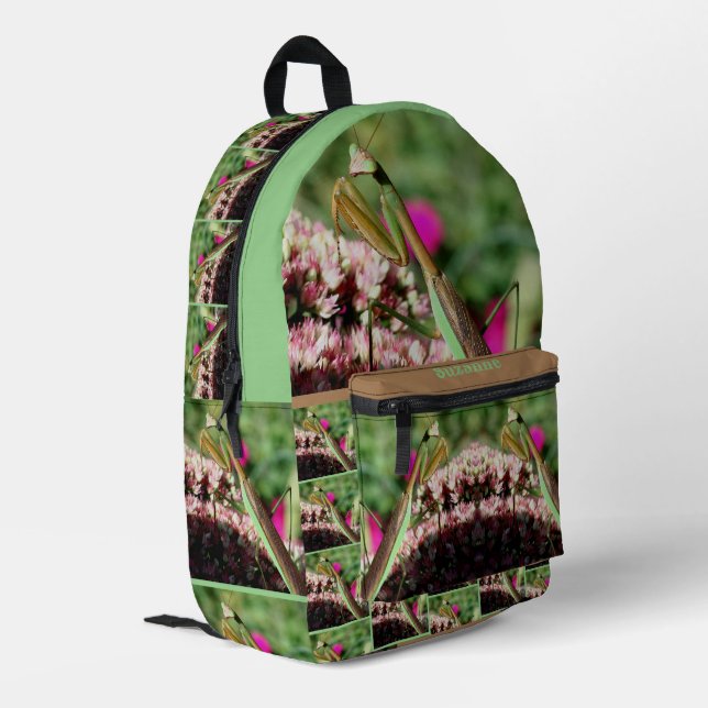 Sac À Dos Imprimé Prière Mantis Sur Fleur Sedum Personnalisé (Coin arrière gauche)