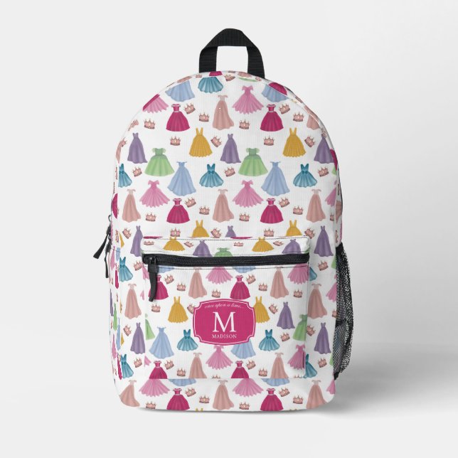 Sac À Dos Imprimé Princess Dresses Fairytale Petite fille Monogramme (Recto)