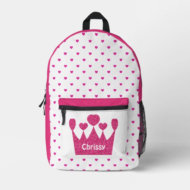 Sac À Dos Imprimé Princesse rose couronne personnalisée (Recto)
