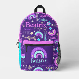 Sac À Dos Imprimé Rainbow rose violet aqua étoiles nom Beatrix