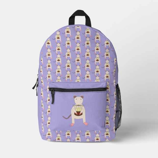 Sac À Dos Imprimé Rat de Siamese avec gâteau d'anniversaire (Recto)