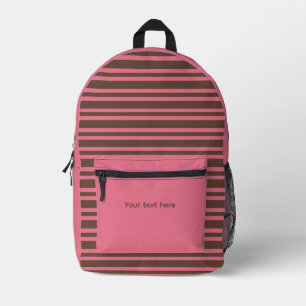 Sac À Dos Imprimé Rayures Marron Rose Motif Personnalisable Sans Cou