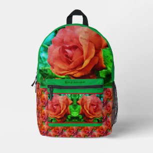 Sac À Dos Imprimé Red Rose Raindrops Flower Abstrait Personnalisé