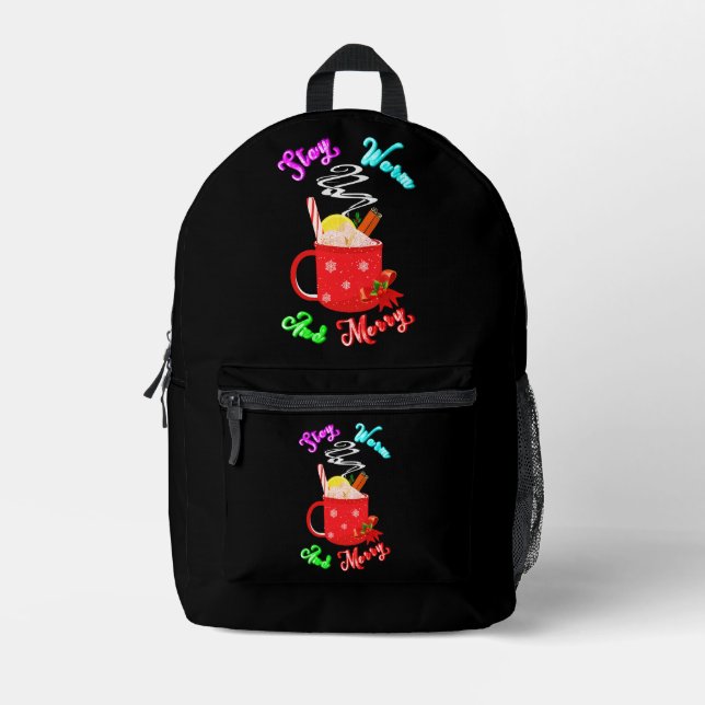 Sac À Dos Imprimé Restez Chaleureux Et Joyeux Flacons De Neige À La  (Recto)