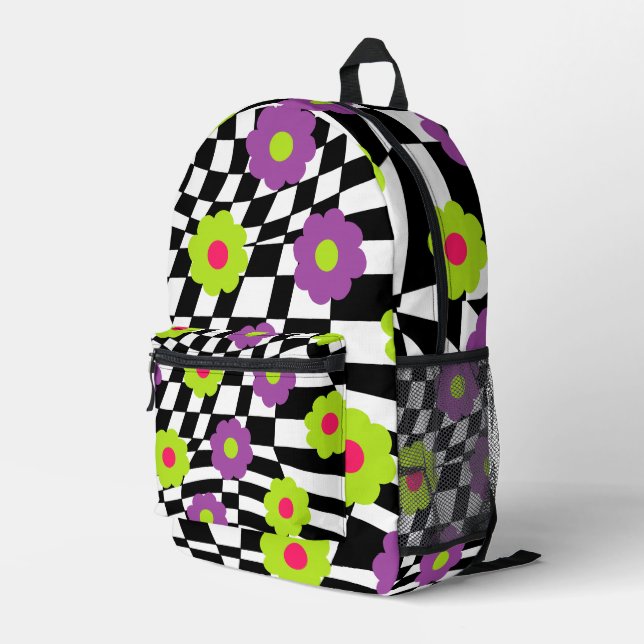 Sac À Dos Imprimé Retro Backpack with Checkers and Flowers (Coin arrière droit)