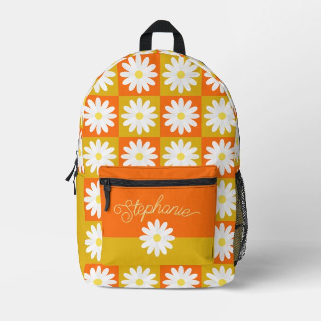 Sac À Dos Imprimé Retro Daisy Nom personnalisé Super Checkerboard (Recto)