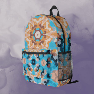Sac À Dos Imprimé Rétro Mandala Bleu et orange