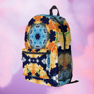 Sac À Dos Imprimé Rétro Mandala jaune bleu et orange