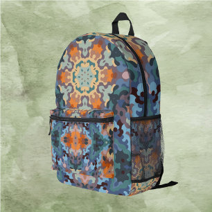Sac À Dos Imprimé Rétro Mandala Orange Bleu et Jaune