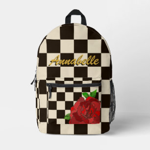 Sac À Dos Imprimé Retro noir et blanc Chessboard Check Rose rouge