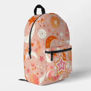 Sac À Dos Imprimé Rêves célestes Orange et Monogramme rose
