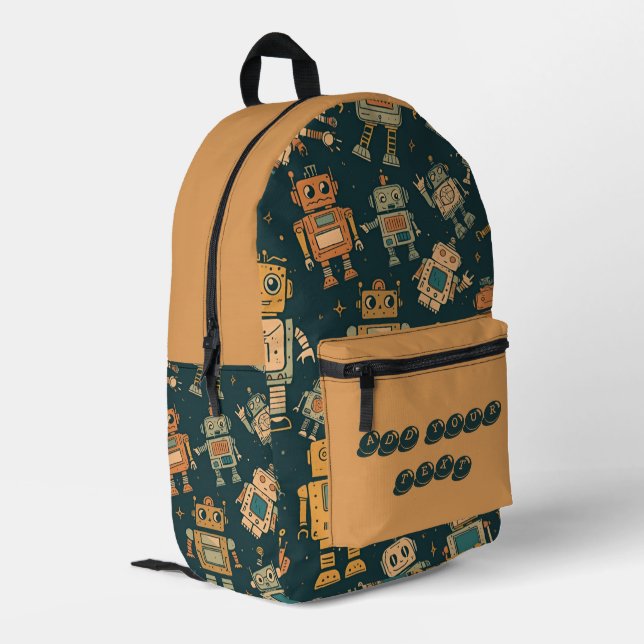Sac À Dos Imprimé Robot Design Backpack  Personalised with Your Text (Coin arrière gauche)