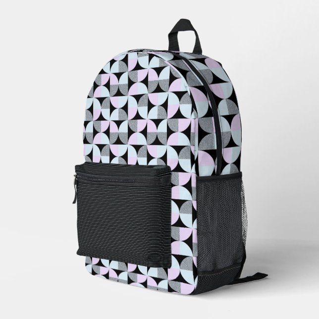 SAC À DOS IMPRIMÉ ROSE BLEU GRAT NOIR MOTIFS GÉOMÉTRIQUES (Coin arrière droit)