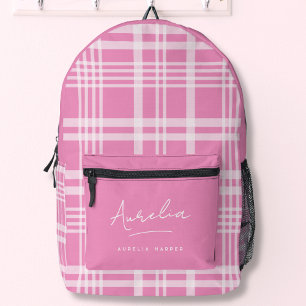Sac À Dos Imprimé Rose Chaud Féminin Nom Typographique Carreaux Fémi
