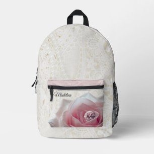 Sac À Dos Imprimé Rose et Diamant roses sur dentelle