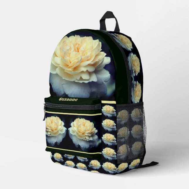Sac À Dos Imprimé Rose jaune pâle dans miroir en fleur Personnalisé (Coin arrière droit)