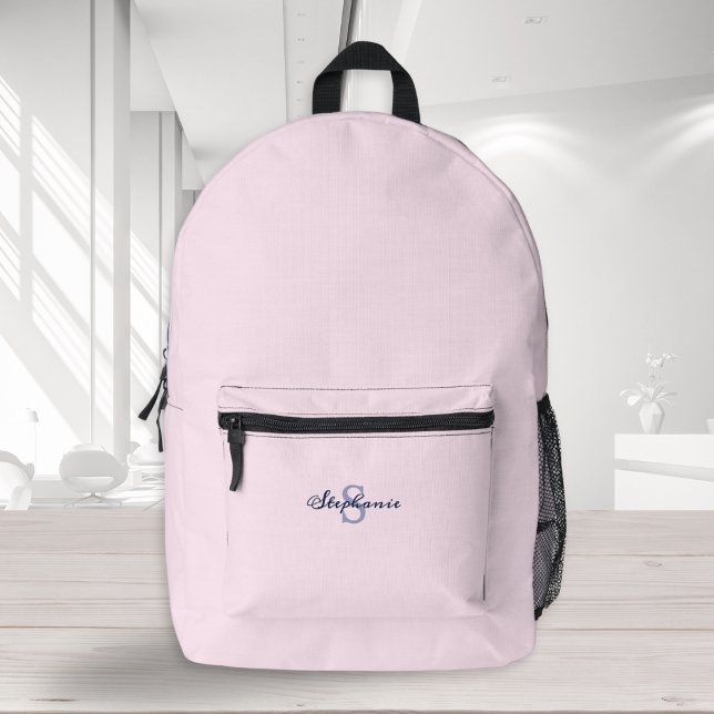 Sac À Dos Imprimé Rose pastel chic tendance monogrammé (An elegant minimalist backpack in pale pink with custom monogram)