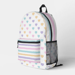 SAC À DOS IMPRIMÉ ROSE PASTEL PURPLE JAUNE BLEUE STRIPES & COEURS