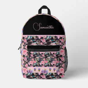 Sac À Dos Imprimé Rose rose pink aquarelle vintage personnalisable