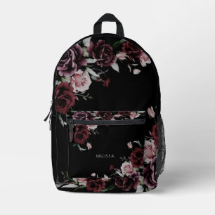 Sac À Dos Imprimé Roses Aquarelle Fond Noir