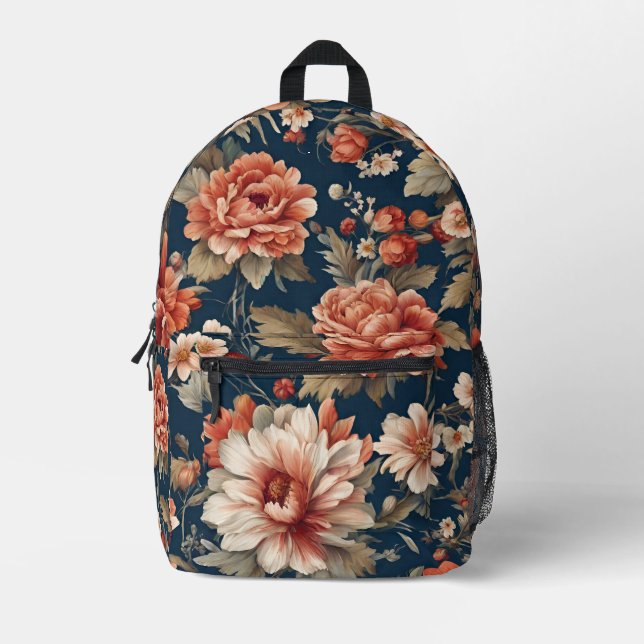 Sac À Dos Imprimé Roses, Feuilles et fleurs rétro (Recto)