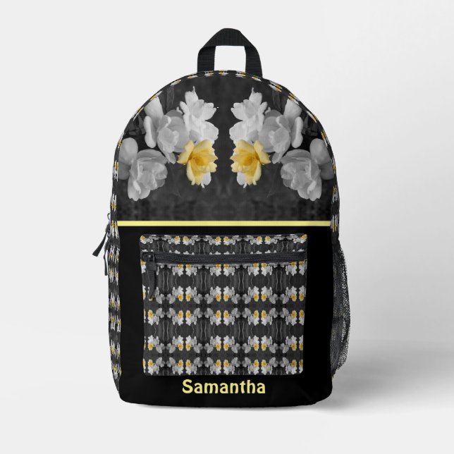 Sac À Dos Imprimé Roses Jaunes Couleur Partielle Résumé Personnalisé (Recto)