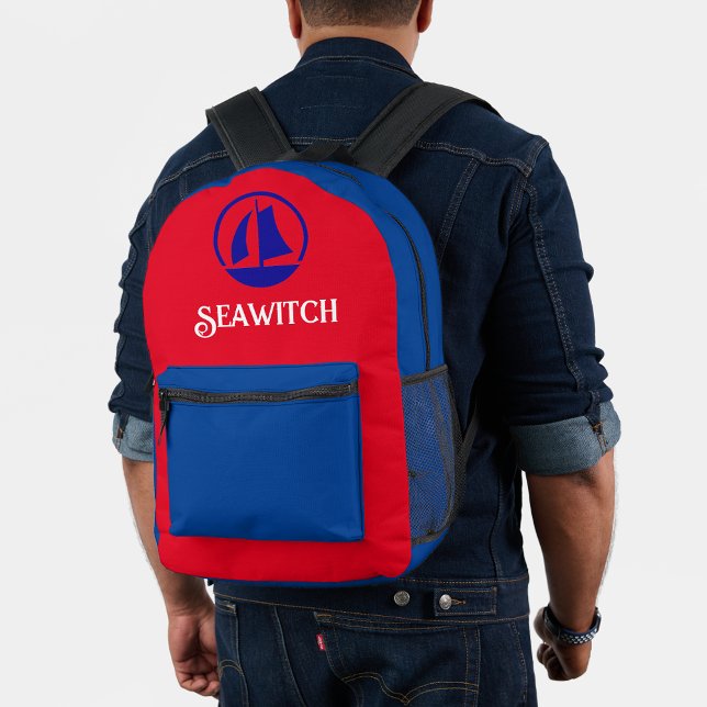 Sac À Dos Imprimé Rouge Blanc Bleu Monogramme Thème Nautique (Patriotic Color Block Nautical Themed Backpack)