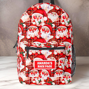 Sac À Dos Imprimé Rouge Vintage Père Noël Tartan Plaid Noël