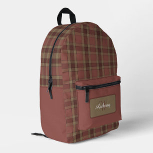 Sac À Dos Imprimé Rust et Tan Plaid Motif - Personnalisé