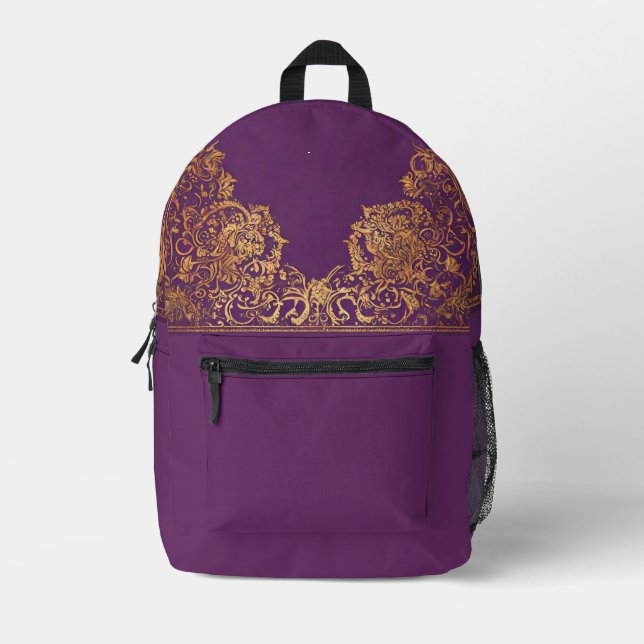 Sac À Dos Imprimé Sacs-Motif indien violet or (Recto)