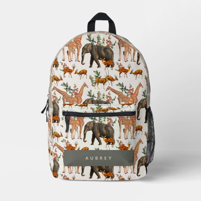 Sac À Dos Imprimé Safari Animal Motif Elephant Giraffe (Recto)