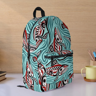 Sac À Dos Imprimé Saumon Haida Art Spirit Pacific Northwest Native