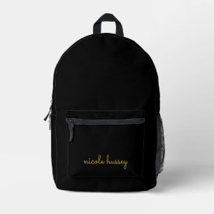 Sac À Dos Imprimé Script Noir et Or Monogramme Moderne Élégant